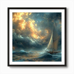 Sailboat In Stormy Sea Art Print