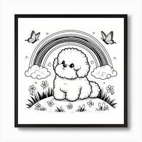 Line Art Bichon Frisé dog 2 Art Print