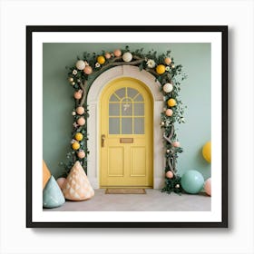 Yellow Door With Balloons 1 Art Print