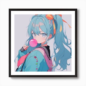 Anime Girl With Blue Hair 1 Art Print