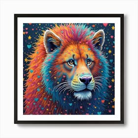 Lion With Hearts and much colors Art Print