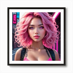 Pink Haired Girl ii Art Print