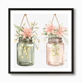 Mason Jars With Flowers Art Print