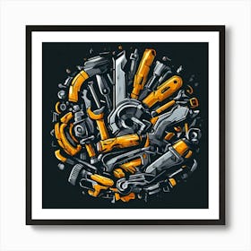 Logo Vector Tools Wrench Hammer Screwdriver Saw Pliers Drill Gear Nuts Bolts Spanner Ch (2) Art Print