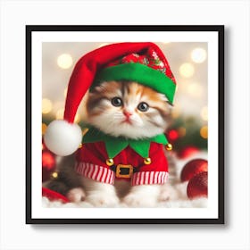 Christmas Kitten In Santa Hat Art Print