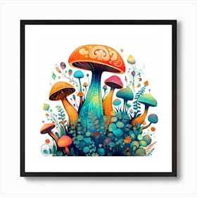 Mushrooms And Flowers 5 Art Print