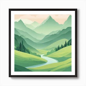 Misty mountains background in green tone 8 Art Print