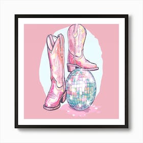 Cowboy Boots And Disco Ball Art Print