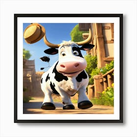 Cow With Hat Art Print