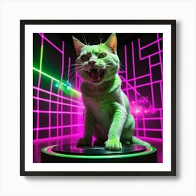 Cat In Neon Light Art Print