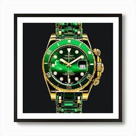 Pixel Art Of An Iced Out Black And Green Luxury Wa (1) Art Print