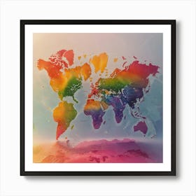 Rainbow World Map Art Print