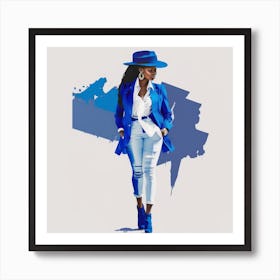 Blue Woman With Hat Art Print