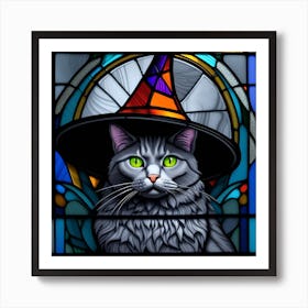Cat, Pop Art 3D stained glass cat witch limited edition 6/60 Art Print