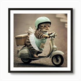 Cute Cat Riding A Scooter 1 Art Print