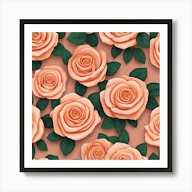 Peach Roses Seamless Pattern 3 Art Print