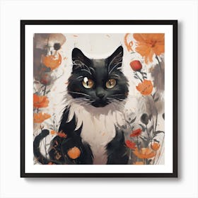 Cat In Flowers Art Print