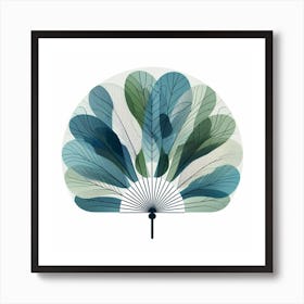 Scandinavian style, Fan of green-blue transparent leaves 4 Art Print