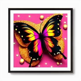 Butterfly On A Pink Background Art Print