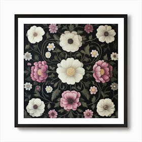 Flowers On A Black Background Art Art Print