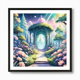 A Fantasy Forest With Twinkling Stars In Pastel Tone Square Composition 17 Art Print