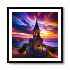 Church At Sunset Art Print