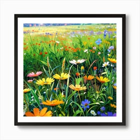 Anime Xl Multicolored Wildflowers Watercolor 002 Art Print