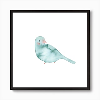 Blushing Bird Teal  Square Art Print