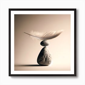 Balancing Stones With Feather Art Print