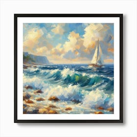 Sailboat On The Sea, Acrylic Painting Style 9 Poster