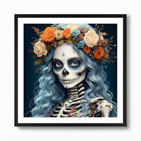 Firefly Whimsical Girl With Floral Skeleton Wreath And Curly Hair 23289 (2) Art Print