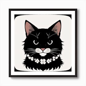 Black Cat With Flowers Art Print