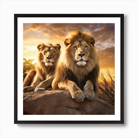 Lions At Sunset Art Print