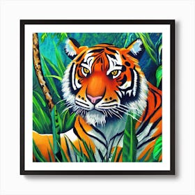 Tiger In The Jungle Painting Art Print