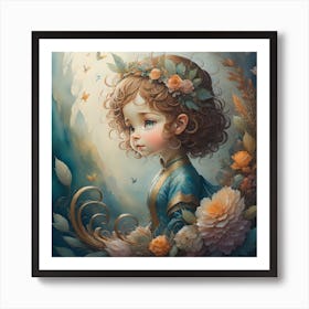 Little Girl With Flowers Art Print