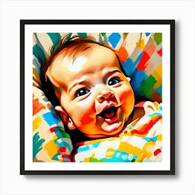 Happy Baby in Bed Art Print