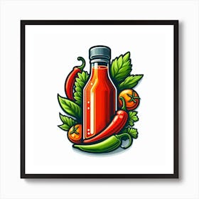 Hot Sauce Bottle With Peppers And Tomatoes Art Print