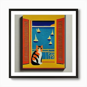 Cat By The Window Art Print