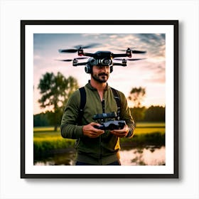 Man Park Drone Flying Control Technology Pilot Remote Quadcopter Aerial Outdoor Leisure (2) Art Print