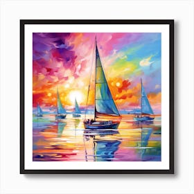 Sailboats At Sunset 9 Art Print
