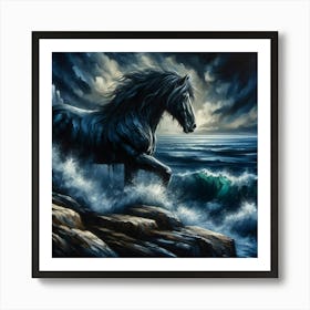 Black Horse In The Sea 1 Art Print