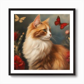 Cat With Butterflies Art Print