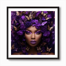 Beautiful African Woman With Butterflies 3 Art Print