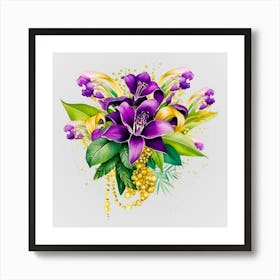 Watercolor Mardi Gras Flower Bouquets 25 Art Print