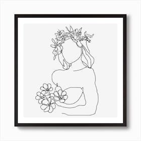 Flowery Bridesmaid Line Art Art Print