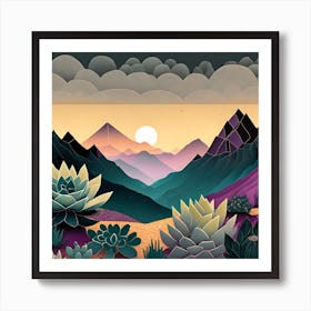 Firefly Beautiful Succulent Landscape With A Cinematic Mountain View Of A Dramatic Sunrise 1630 (3) Art Print