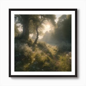 Sun Rising Over A Forest Art Print