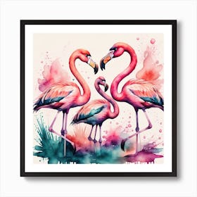 Watercolor Flamingos Print Art Print