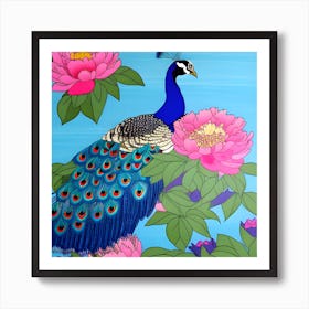 Peacock And Peonies, Japanese Art 6 Art Print