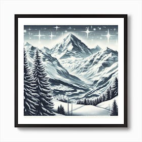 Mountains And Snow Art Print